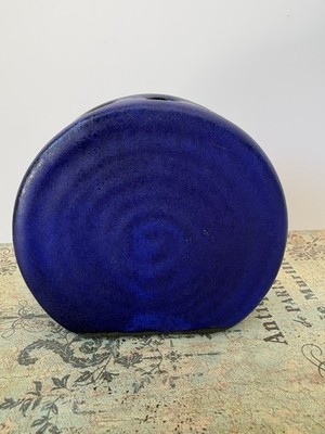 Vtg 1970s Cobalt Blue Flower Frog Gotek Venezuela Art Pottery Ikebana Floral