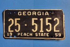 1959 Georgia License Plate 25-5152 Peach State