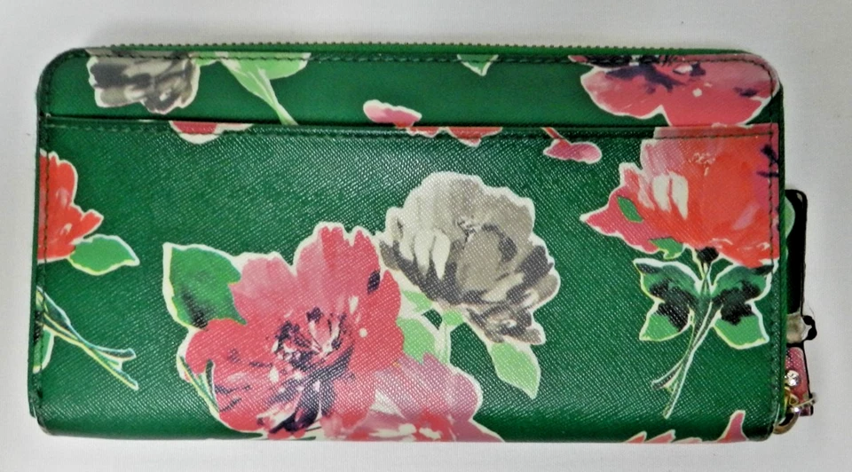 Cartera clutch Kate Spade New York Saffiano de cuero floral verde cremallera alrededor Neda Foto 2 de 4