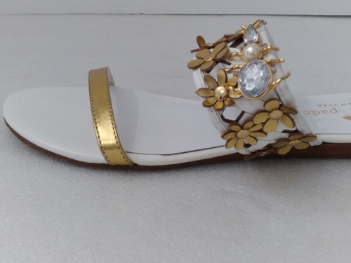 NEW Size 7 Kate Spade New York Bloom White Lth Gold Metallic Daisys Crystal Bee