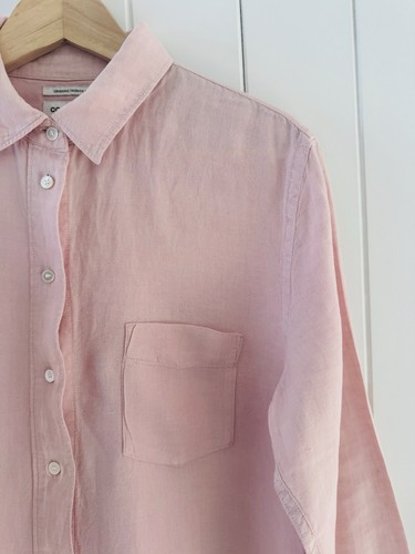 Country Road French Linen Shirt Size 10 Light Pink Long Sleeve Button Up Pocket - Picture 6 of 15