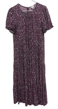 J.Crew Womens Midi Dress Small Burgundy Floral Tiered Puff Sleeve BOHO Festival
