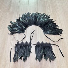Feather Shawl Costume with Wrist Cuffs Feather Cape Shawl for Festivals Prom