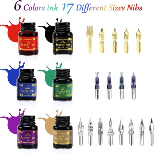 Quill Feather Pen and Ink Set, Calligraphy Pen Glass Dip Pen and Wax Seal Sta... - Picture 6 of 8