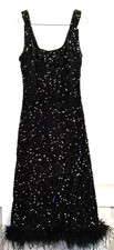 Fashion NOVA Black Dress Sequins Feathers MED Evening Gown Cocktail Party Prom