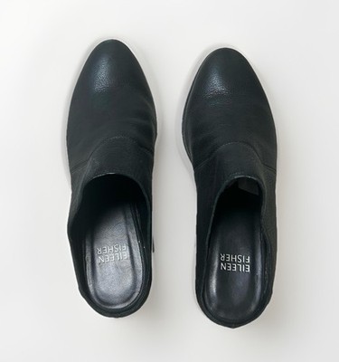 Eileen Fisher Shoes Women s Black Leather Mules Size 6 Casual Classic Slip On
