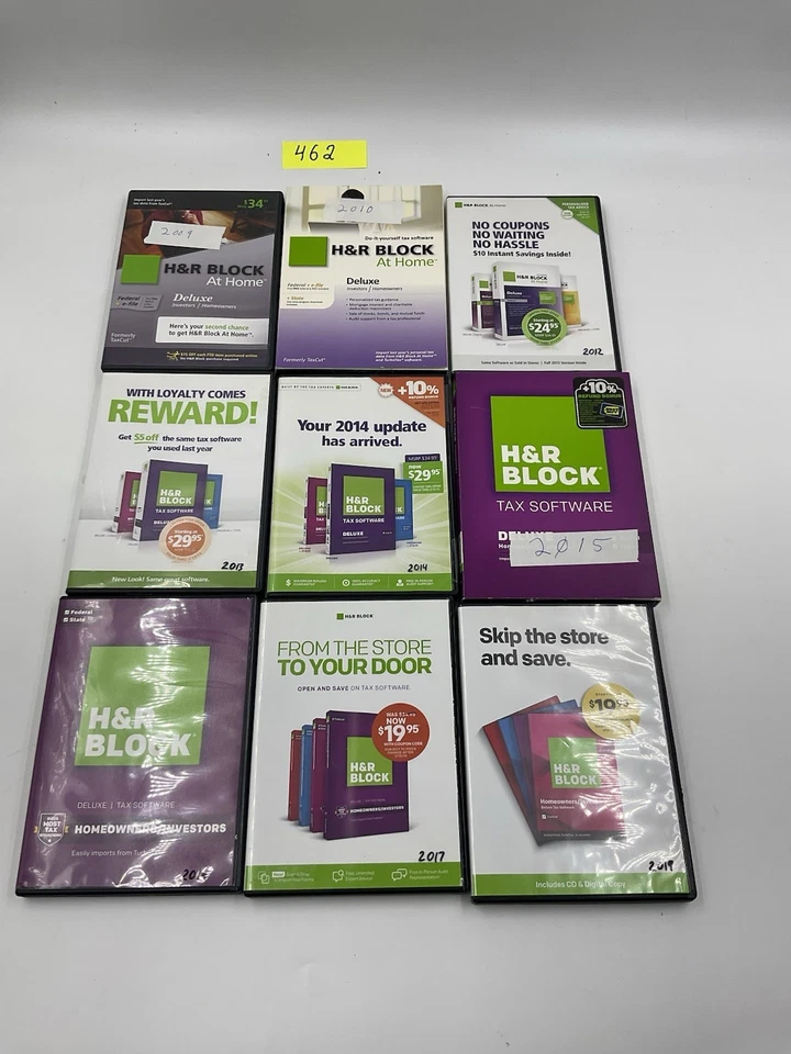 H&R Block Deluxe Tax Software Lot 2009-2019 Multi-Year Back Taxes 9 DVD Discs - Image 1 of 3