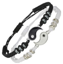 Friend Bracelets for 2 Matching Yin Yang Adjustable Cord Bracelet for Bff Friend