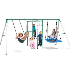 550lbs Large Metal Swing Set Playground Set Playset for Kids Outdoor Backyard