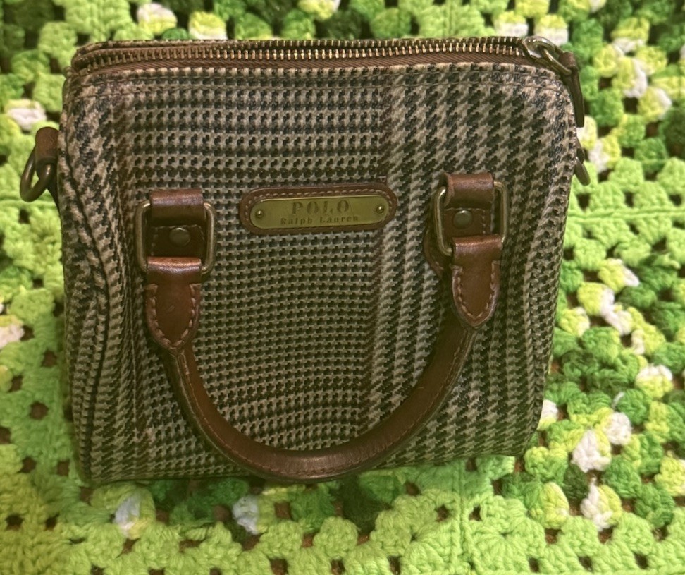Vintage Polo Ralph Lauren Small Boston bag houndstooth PVC leather trim Classic