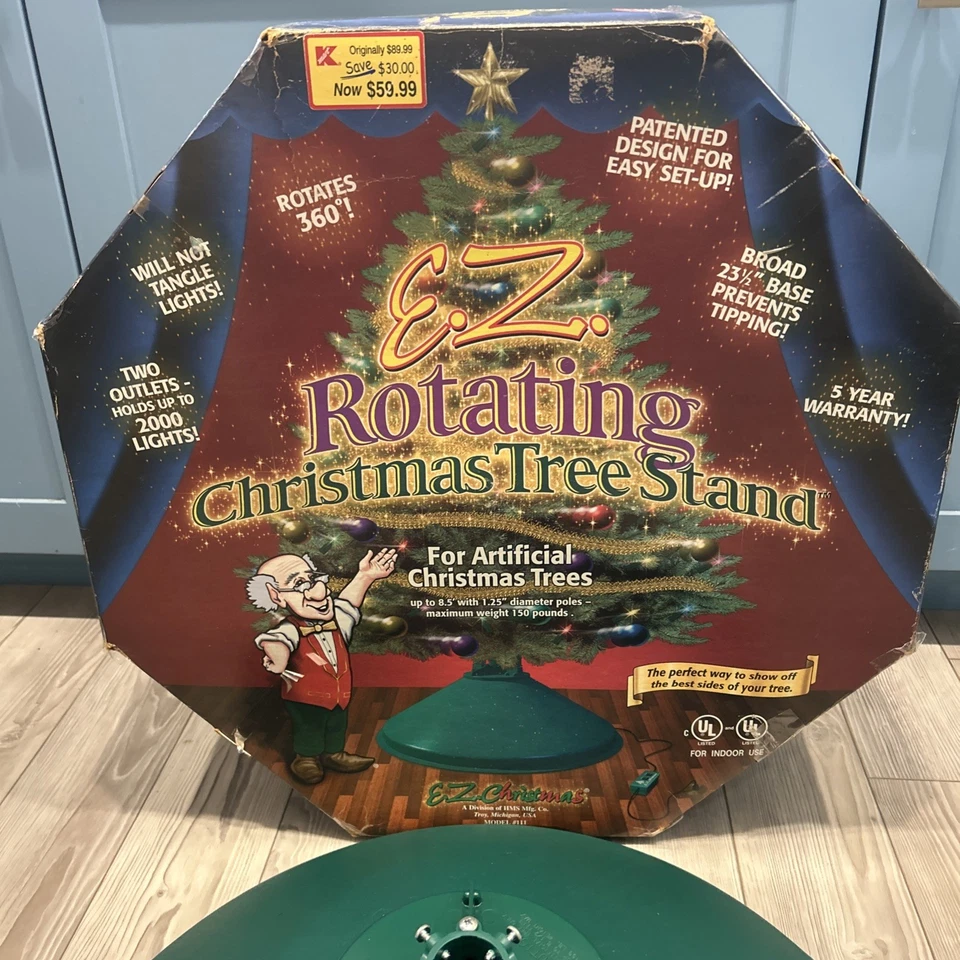 EZ ROTATING CHRISTMAS TREE STAND ROTATES FULL 360 DEGREES-2 OUTLETS FOR LIGHTS - Image 4 of 4