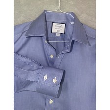 Charles Tyrwhitt Mens 16X34 Slim Fit Non-Iron Dress Shirt Blue Micro Check