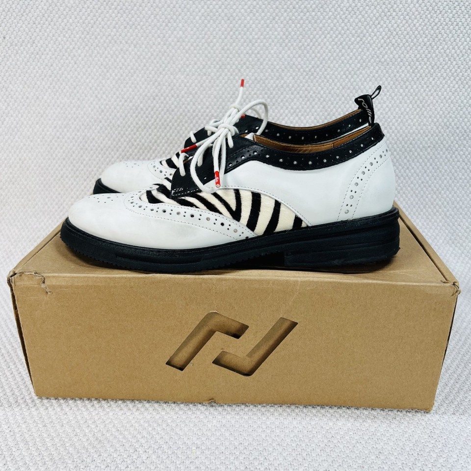 Rollie Casual Lace-Up Shoes Womens 38 - 'Derby Brogue Rise Off White / Zebra'