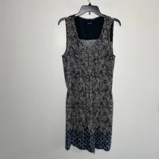 Pas De Calais Dress Women 38 Navy Polka-Dot Sleeveless A-Line Tie Waist