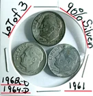 Roosevelt 90% Silver Dimes Lot of 3 G -Condition 1962-D1964-D1961 Look@ & Judge*