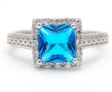 2CT Aquamarine  White Topaz 925 Solid Sterling Silver Ring Sz 7 UB2-5