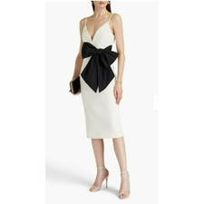NWT Rebecca Vallance Monique Bow Embellished Cloqu White Midi Dress Sz 10 US