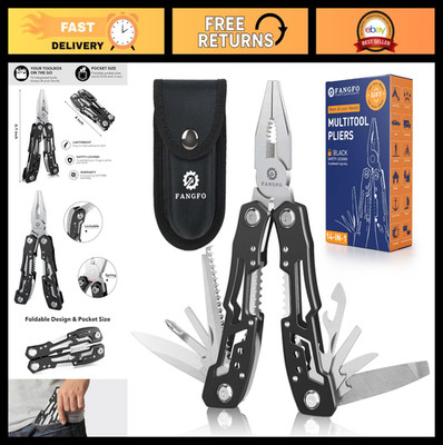 14-in-1 Stainless Steel Multitool Pliers with Safety Lock, Pocket Knife & Sheath