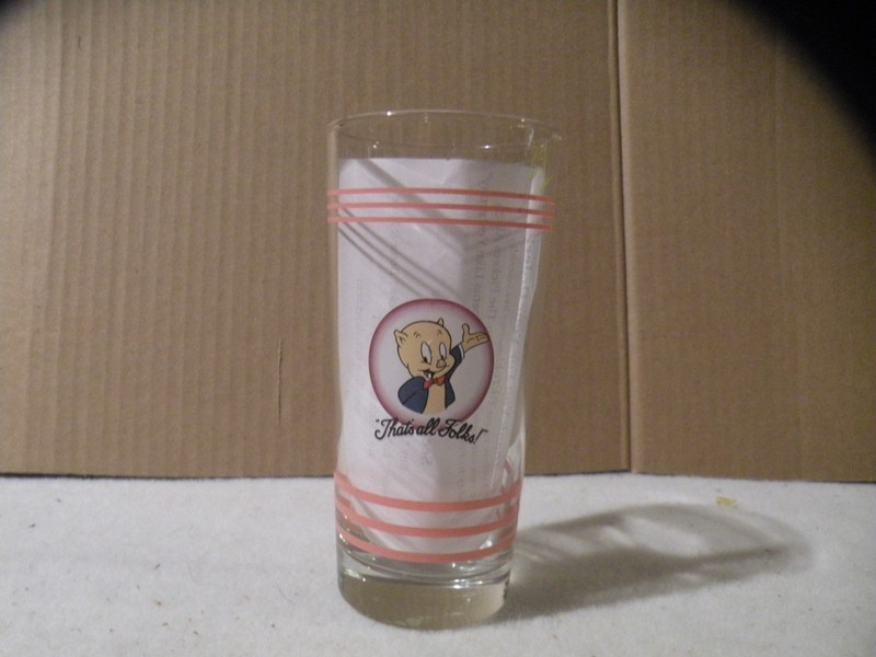 LOONEY TUNES 1994 WARNER BROS. PORKY PIG 'THAT'S ALL FOLKS ' DRINKING GLASS RARE