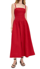 NEW Reformation Katarin Linen Midi Dress Lipstick Red Lace Detail | US 0 UK 4