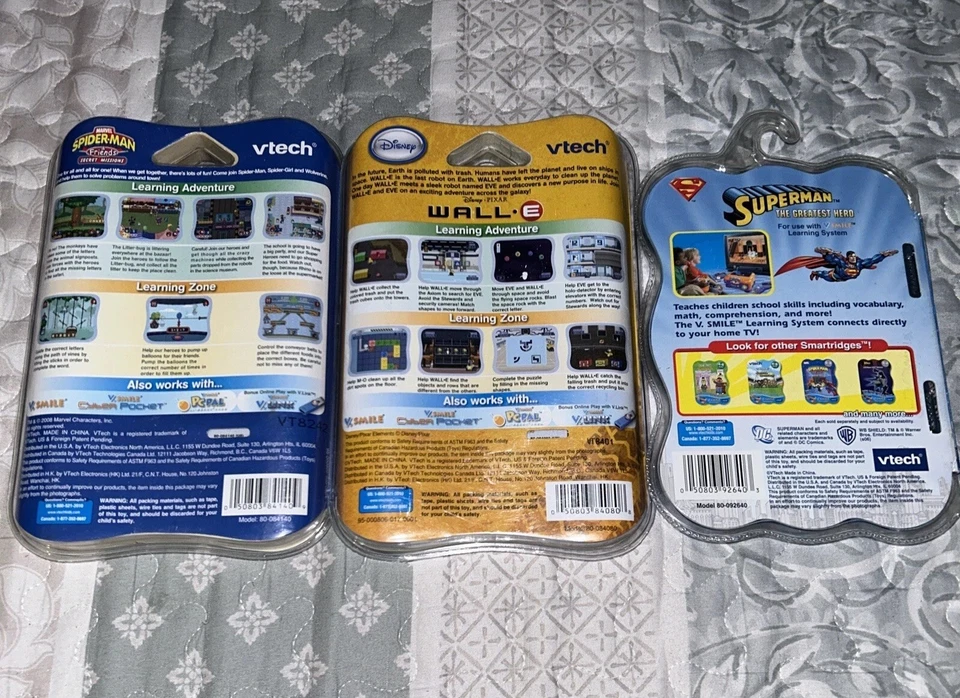 Vtech V.Smile V Motion Set Of 3 New Spider Man/Wall•E/Superman New - Image 2 of 4
