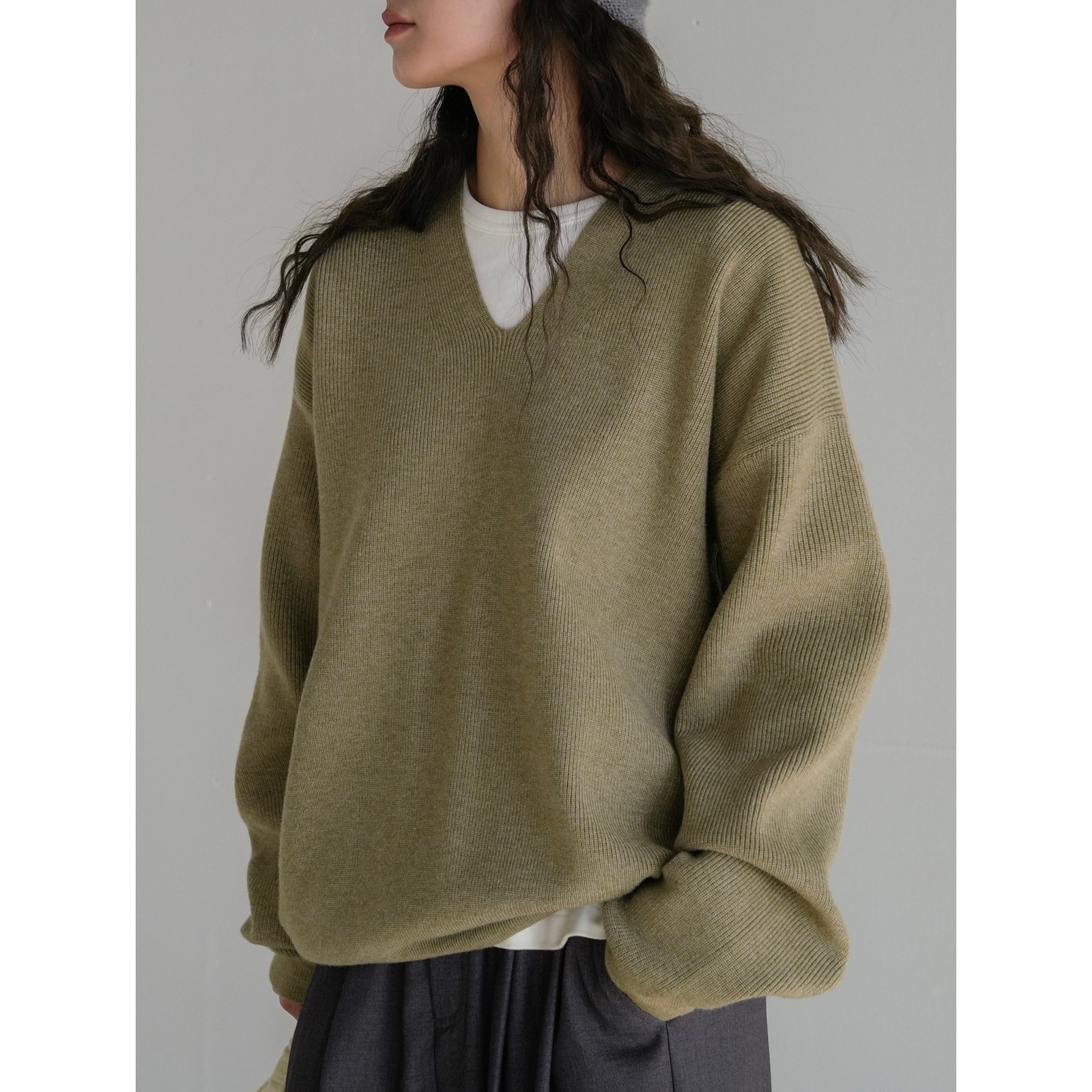 Autumn Womens V Neck Long Sleeve Knitted Knitwear Casual Loose Sweater Ladies Sz