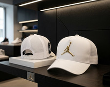 Jordan Jumpman White Trucker Cap Mesh Gold Logo Adjustable Streetwear NWT