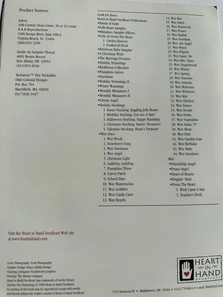 Heart In Hand “Autumn Tiny Trimmings” Cross Stitch Chart Only - Image 2 of 3