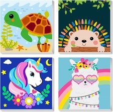CarlonLin Framed 4 Pack Paint by Number for 8 x 8 inches, Animals 4 pack