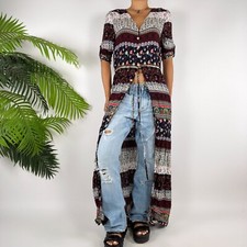 Vintage Y2K Bohemian Fairy Grunge Floral Patchwork Maxi Cardigan Dress / M