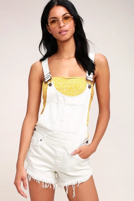 White 2025 overalls shorts