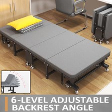 Heavy Duty Single Folding Bed w/Mattress Portable Guest Bed Metal Frame + Wheels