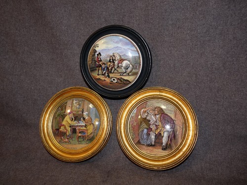 3 gerahmte antike Pratware Topfdeckel - ein Paar - Onkel Toby - Vorbereitung der Fahrt