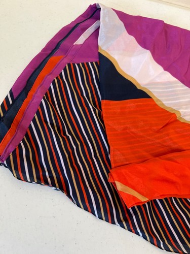 Gottex 100% Silk Multi-Color Scarf Versitile Wrap Purple/Orange/Navy/Gold 54" - Picture 3 of 4