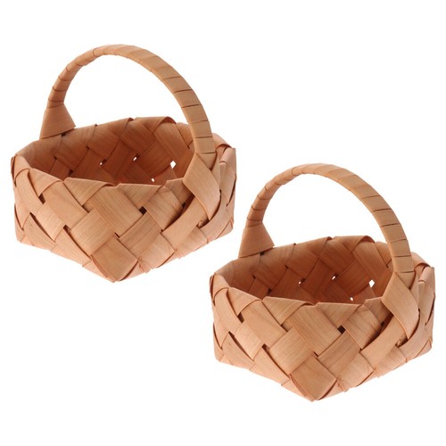 2 Pcs Flower Woven Baskets Lace Handle Flower Basket Wedding Gift Basket