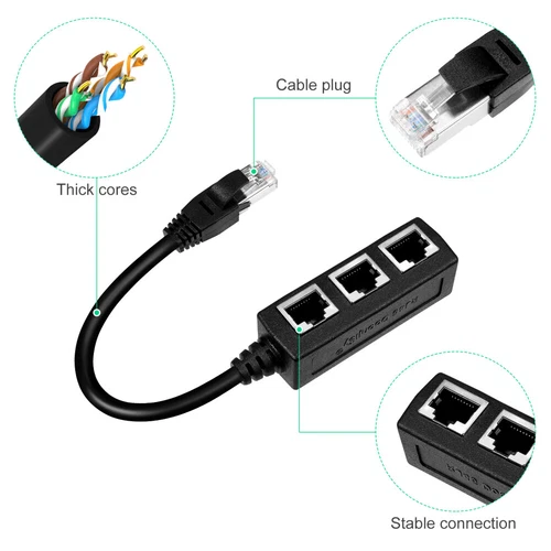  Network Device RJ45 Adapter Cable Splitter for Ethernet Lan 1 to 3