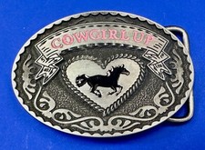 Cowgirl Up - Western Girlie Horse And Heart Rodeo Cowgirls Belt Buckle