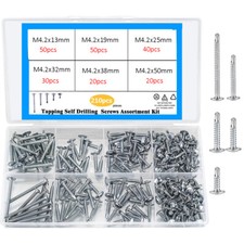 210pcs Self Drilling Wafer Head Tek Metal / Drywall Screws 410 Stainless Steel