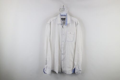 Bugatchi Uomo Mens Large Shaped Fit Sheer Linen Collared Button Shirt White