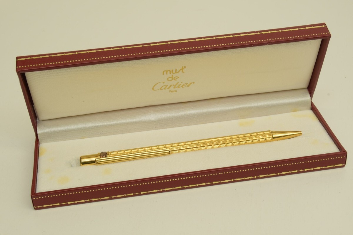 Authentic Cartier Trinity Ballpoint Pen Gold Wavy Stripe Office