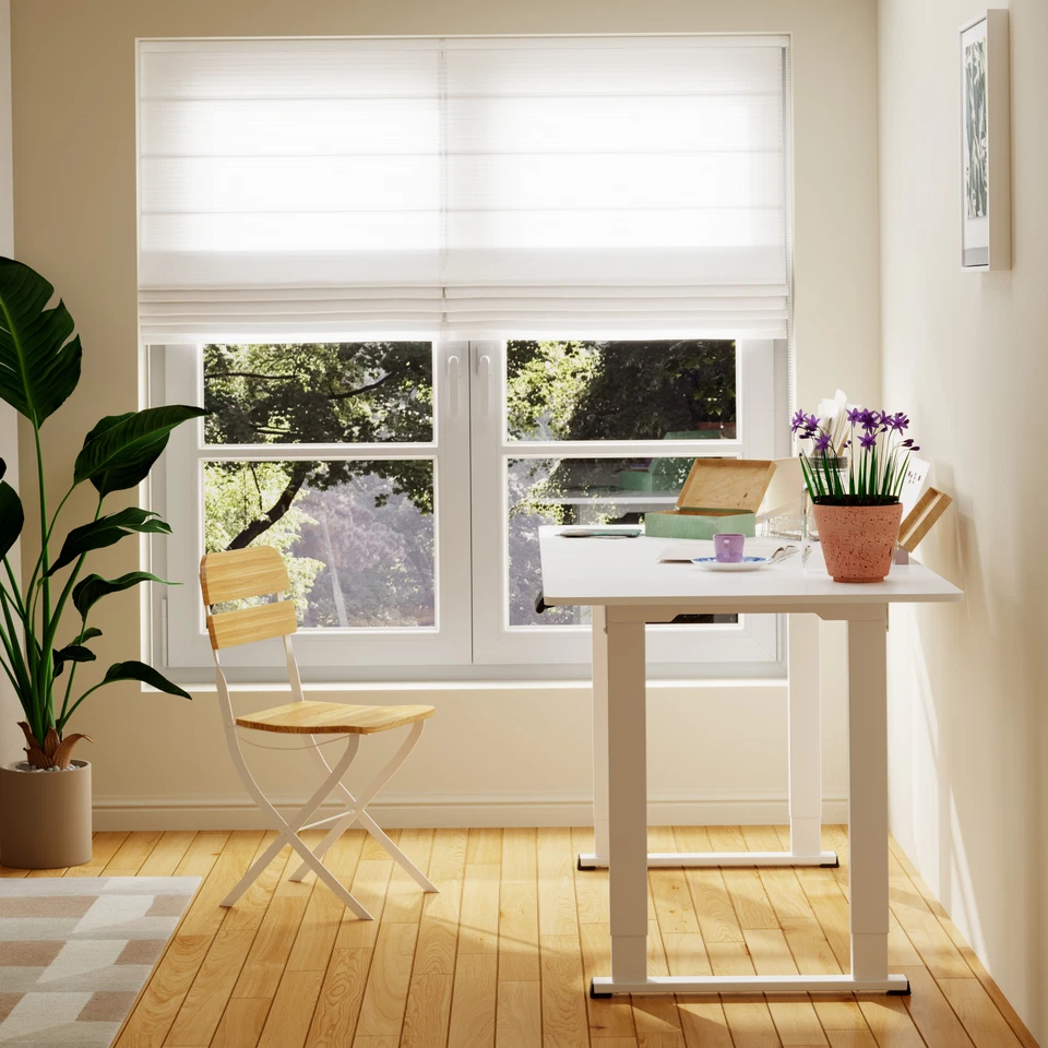 Escritorio de pie ajustable en altura de 4 patas con motores dobles escritorio de oficina en casa blanco/negro Foto 4 de 4