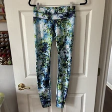 ATHLETA HYPERSONIC SONAR CASPIAN LEGGINGS Women Size Extra Small BLUE/GREEN