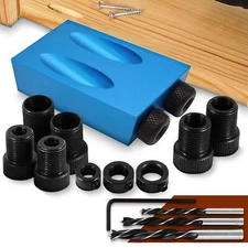 14pcs Pocket Hole Jig Kit 15 Punch Locator Angle Drill Dowel Jig Kit Woodworking