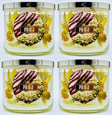 4 Bath & Body Works PEANUT BUTTER JELLY PBJ Large 3-Wick Scented