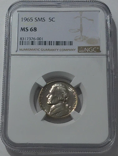 1965 SMS NGC MS68 THOMAS JEFFERSON NICKEL 5C SPECIAL MINT SET WHITE LABEL