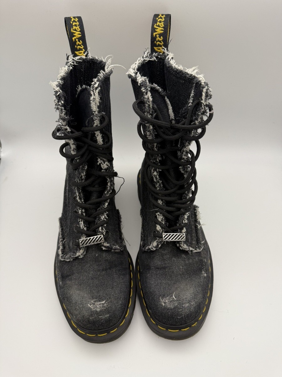 靴 Dr.Martins Dr. Martens x Off White Denim Combat Boots Size 10M Designer