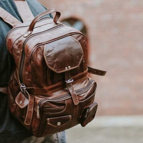 Vintage Genuine Leather Laptop Backpack Travel Rucksack Satchel Brown