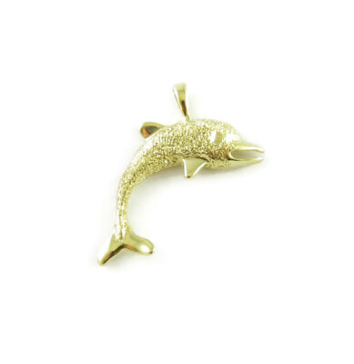 14K Gelbgold Delfin Charm Halskette Anhänger ~ 1,3