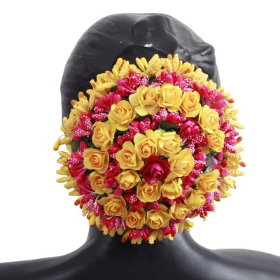 Indian Bollywood Style Artificial Rose Yellow Gajra Bun Pin Hair