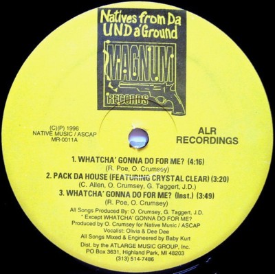 Natives from Da Unda'Ground    Whatcha' Gonna Do For Me? Vinyl Rare Underground